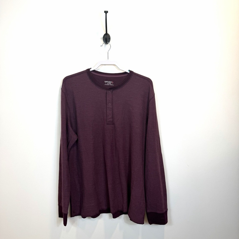 UNTUCKit Henley Shirt Mens XL Thermal Schrock Tan Snap Button Long Sleeve Casual